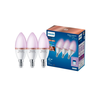 Set 3 becuri LED Philips Smart E14 C37 4.9W 470lm Full Color
