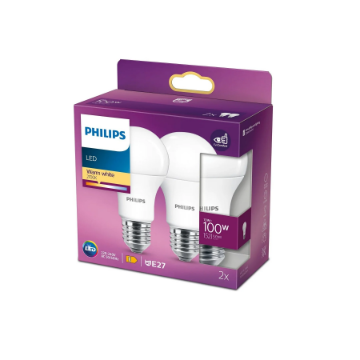 Set 2 becuri LED Philips 13W E27 A60 1521lm lumina calda PS04167