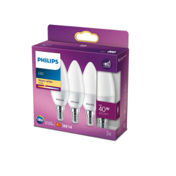 Set 3 becuri LED Philips 4.9W E14 B35 470lm lumina calda PS04751
