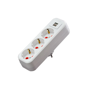 Stecher triplu Schuko Starke 16A 2P+E cu 2xUSB alb ST01410