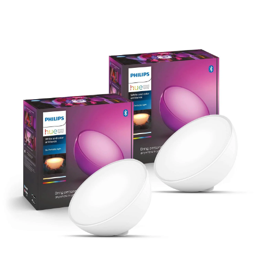 Imagine Pachet 2 veioze albe Philips Hue GO 6W 520lm Bluetooth Zigbee White and Color Ambiance control asistenti vocali
