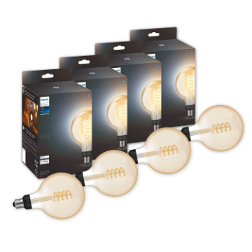 Pachet Philips Hue Vintage 4 Becuri E27 G125 7W 550lm Bluetooh Zigbee White Ambiance control asistenti vocali