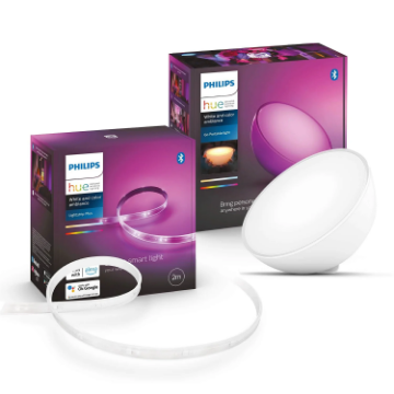 Pachet Philips Hue Veioza alba Go BT 6W 520lm Lightstrip 2ml 20W 1700lm White and Color Ambiance Bluetooth Zigbee control asistenti virtuali
