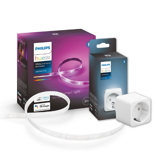 Imagine Pachet Philips Hue Lightstrip 2ml baza 20W 1700lm White and Color Ambiance Priza inteligenta IP20 compatibilitate asistenti virtuali