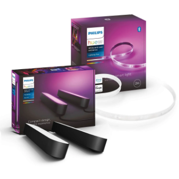 Pachet Philips Hue Play DoublePack Black 6.6W 500lm si banda LED 2ml 20W 1700lm White and Color Ambiance Bluetooth Zigbee