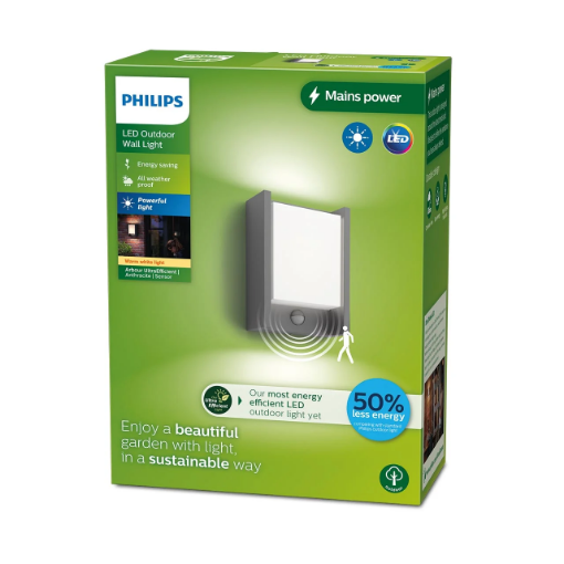Imagine Aplica LED exterior Philips Arbour Anthracite senzor miscare 3.8W 800lm 2700K IP44