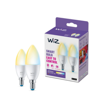 Set 2 becuri LED WiZ Connected E14 C37 4.9W 470lm Tunable White
