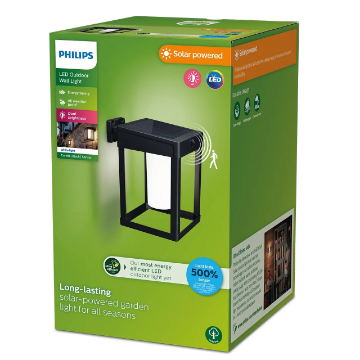 Lampa solara Philips Camill Square Black-Opal senzor miscare 1.4W 3000k 250lm IP44