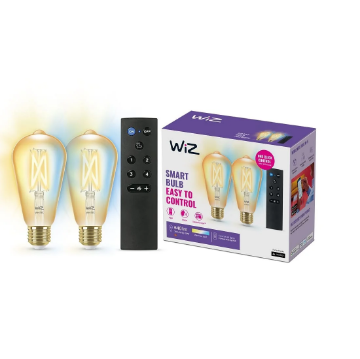 Set 2 becuri LED WiZ Connected Amber Glass E27 ST64 7W 640lm Tunable White WiZmote