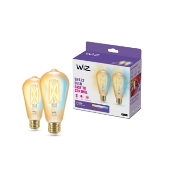 Set 2 becuri LED WiZ Connected Amber Glass E27 ST64 7W 640lm Tunable White