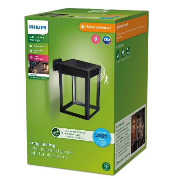 Lampa solara Philips Camill Square Black-Clear senzor miscare 1.4W 250lm 3000k IP44