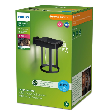 Lampa solara Philips Camill Round Black-Clear senzor miscare 1.4W 3000k 250lm IP44