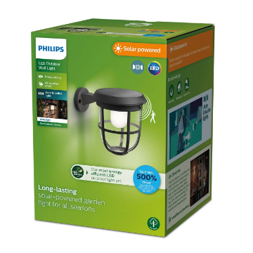 Lampa solara Philips Radii Round Black senzor miscare 1.3W 250lm 3000k IP44