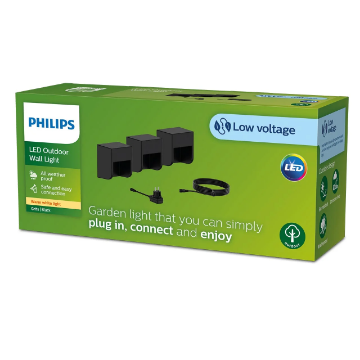 Imagine Set 3 aplice LED exterior Philips Grits Gardenlink WA Black 1.5W 2700K 180lm IP44