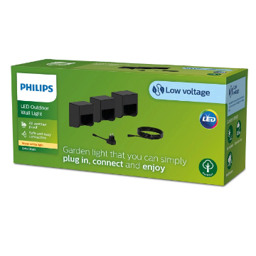 Set 3 aplice LED exterior Philips Grits Gardenlink WA Black 1.5W 2700K 180lm IP44