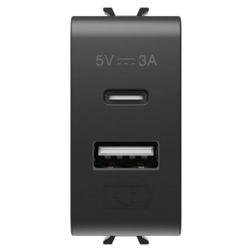 Priza modulara USB Gewiss ChoruSmart 1 modul negru satin 3A GW12449