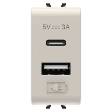 Priza modulara USB Gewiss ChoruSmart 1 modul bej satinat 3A GW13449