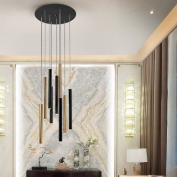 Lustra LED Schuller Varas Matte Black-Gold dimabil 9x5W 3000k 373272D