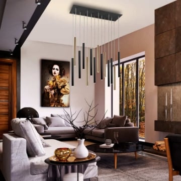 Lustra LED Schuller Varas Matte Black-Gold dimabil 14x5W 3000k 373425D
