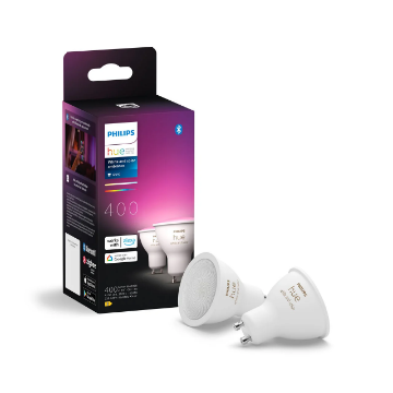Set 2 becuri LED Philips Hue BT GU10 4.2W 400lm White and Color Ambiance
