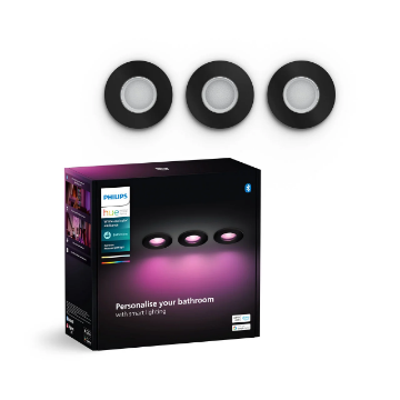 Set 3 spoturi LED inteligente baie Philips Hue Xamento Black 3x4.2W 1200lm White and Color Ambiance WiFi BT Zigbee