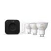PHILIPS Hue Starter Kit Becuri LED Inteligente GU10 White and Color Ambiance 3x6.5W 400lm Hue Bridge Pro Dimmer Matter Bluetooth
