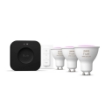 PHILIPS Hue Starter Kit Becuri LED Inteligente GU10 White and Color Ambiance 3x6.5W 400lm Hue Bridge Pro Dimmer Matter Bluetooth