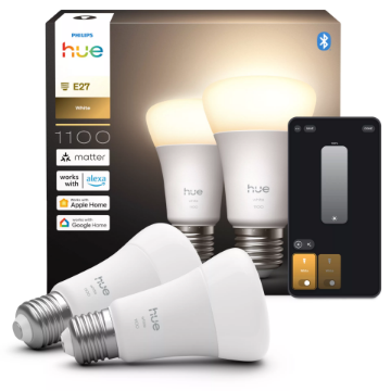 PHILIPS Hue Set 2 Becuri Inteligente LED White 9.5W(75W) E27 A60 1100lm 2700K | Iluminat interior reglabil