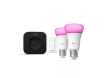 Imagine PHILIPS Hue Starter Kit 2 Becuri LED Inteligente E27 A60 1100LM White and Color Ambiance Dimmer Switch Hue Bridge Pro Motion Aware BT Zigbee