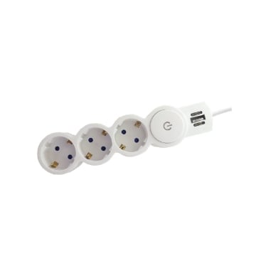 Imagine Prelungitor 3 prize 3m cu intrerupator si 2xUSB-C 1xUSB-A cablu 3x1.5 alb