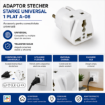 Adaptor stecher Starke universal 1 plat A-08 plastic alb