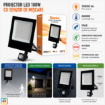 Proiector LED cu senzor 100W 10000lm 6500K IP65