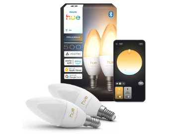 Set 2 becuri LED smart PHILIPS Hue E14 B39 3.7W 500lm White Ambiance 1000-20000K IP20